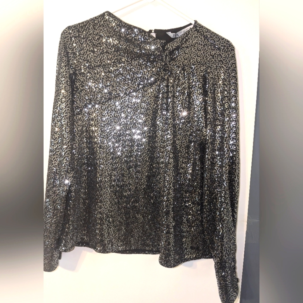 Zara‎ NWT Silver Shimmery Twisted Knot Blouse Size XS